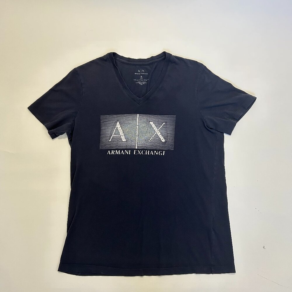 Armani exchange women size S slim AlX logo navy blue short sleeve v neck T-shirt